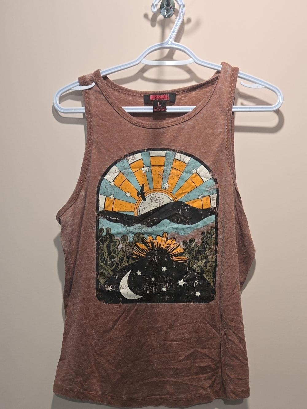 Rock & Roll Denim Brown Graphic Tank Top